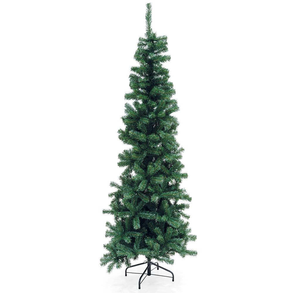 Albero di natale abete verde slim con struttura ad incastro e base in metallo Sestriere Superior Slim