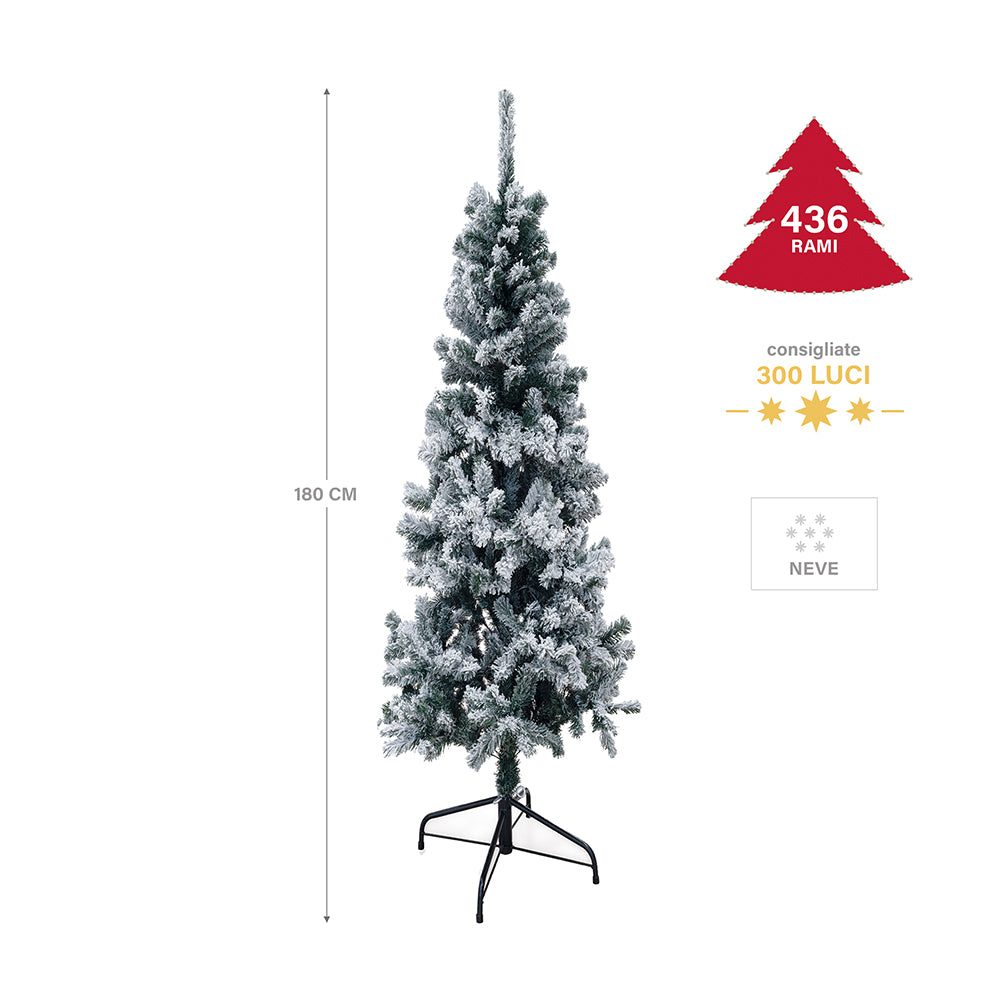 Albero di Natale slim innevato 436 rami h.180 cm, Sestriere