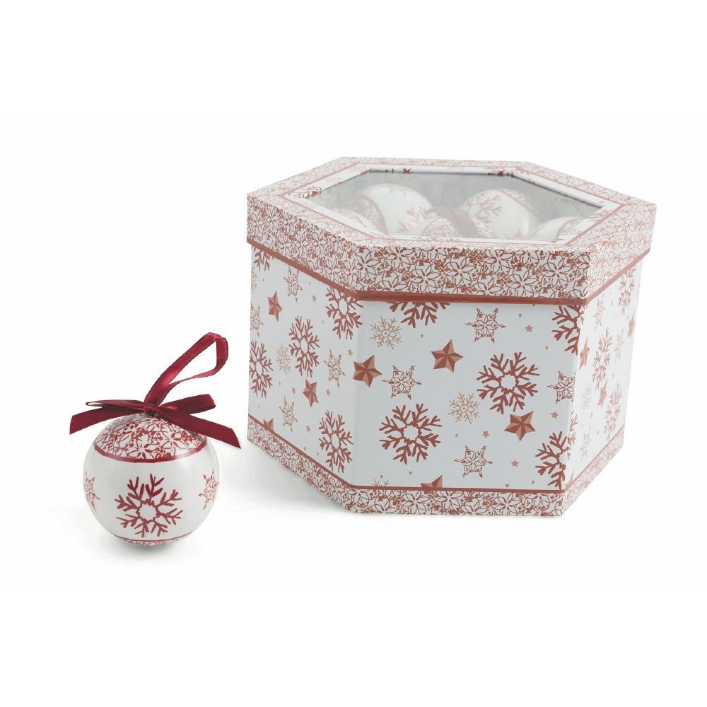 Scatola box 14 palle di Natale con laccetto diametro 7,5 cm, Santa's House