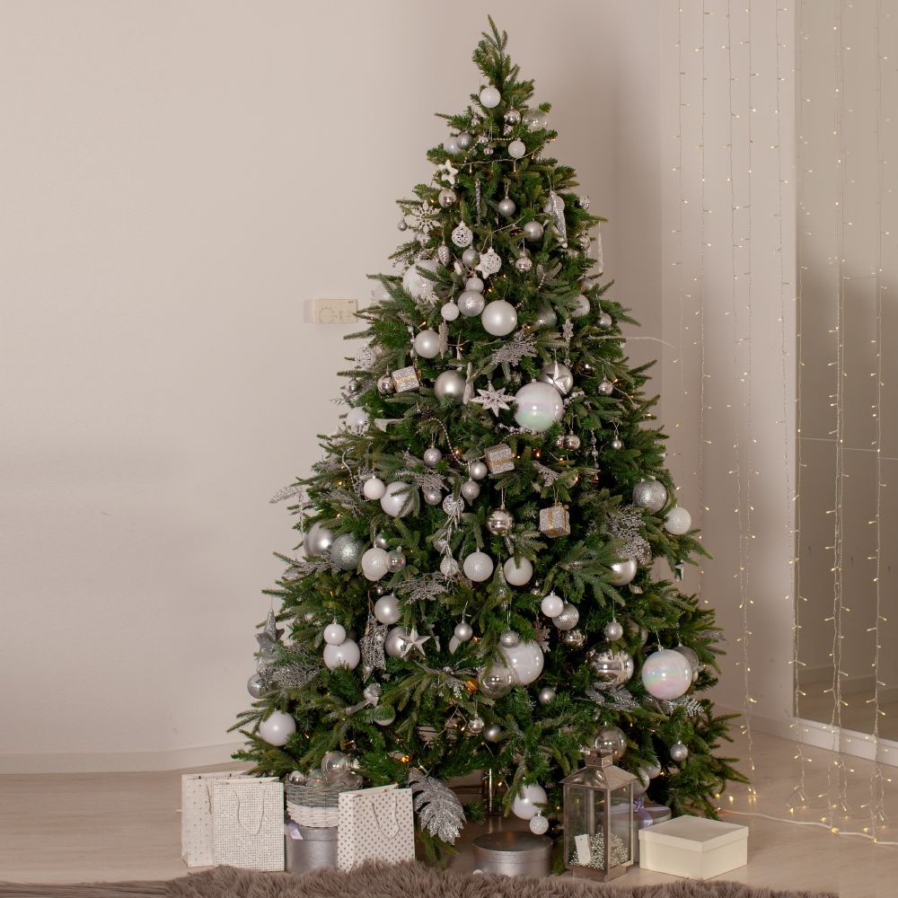 Albero di natale abete folto verde in PVC con struttura ad incastro e base in metallo Courmayeur Deluxe