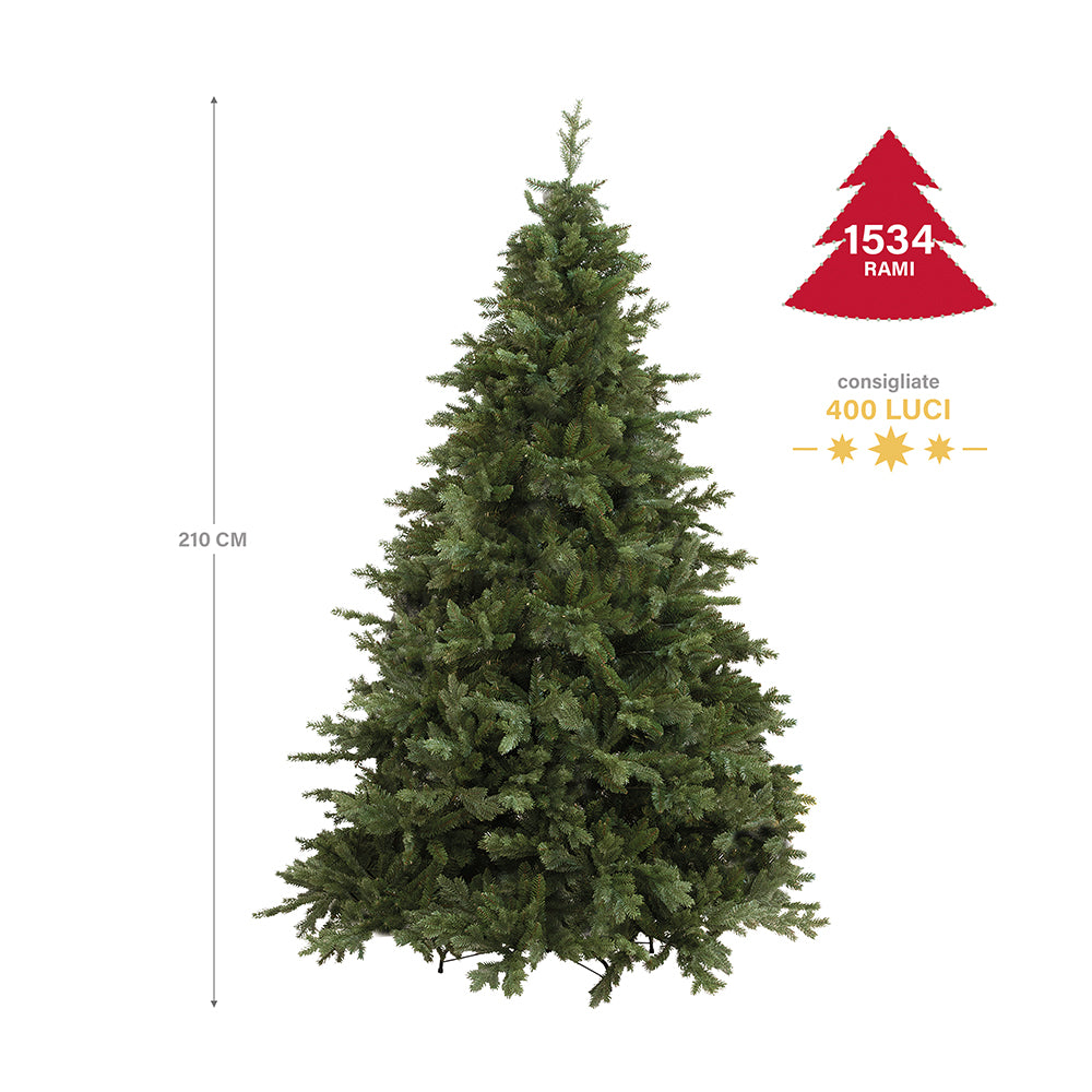 Albero di natale abete folto verde in PVC con struttura ad incastro e base in metallo Courmayeur Deluxe