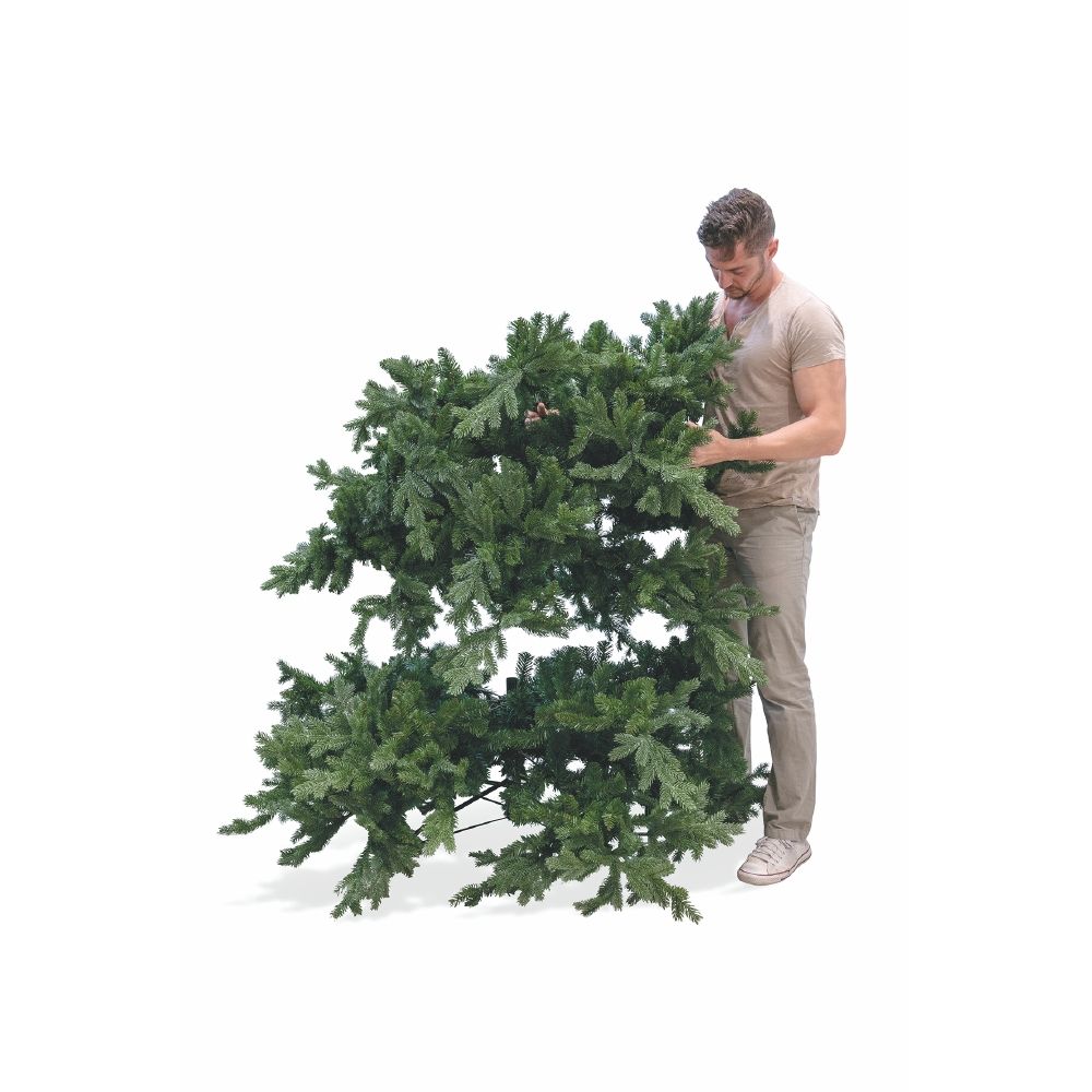 Albero di natale abete folto verde in PVC con struttura ad incastro e base in metallo Courmayeur Superior