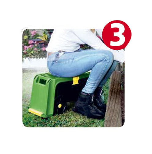 Sgabello contenitore da giardino con ruote 4in1