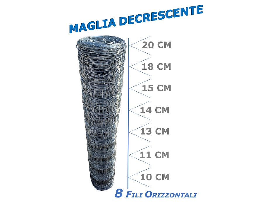 Rete montana per recinzioni animali a maglia decrescente Rotolo 50mt. H100cm.