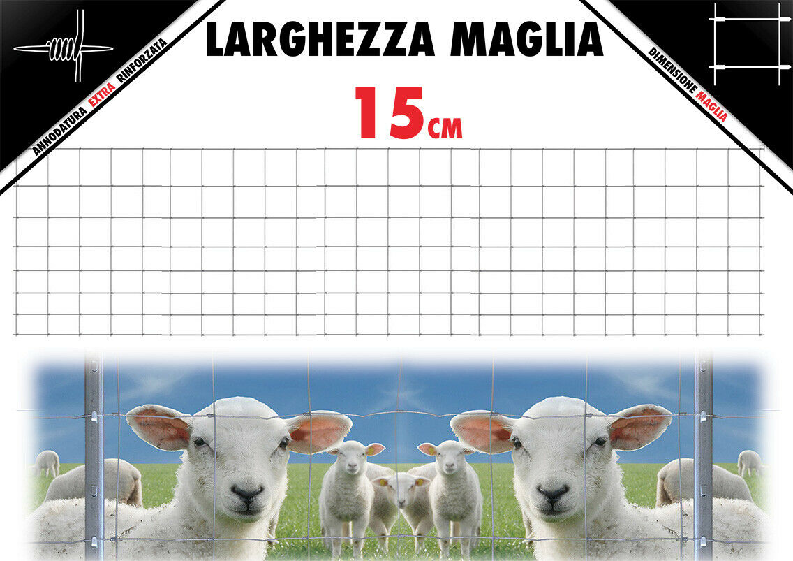 Rete montana per recinzioni animali a maglia decrescente Rotolo 50mt. H100cm.