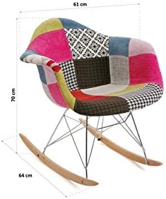 Sedia poltrona dondolo da interno salotto con struttura in acciaio gambe in legno e seduta rivestita in tessuto patchwork Swing Chair