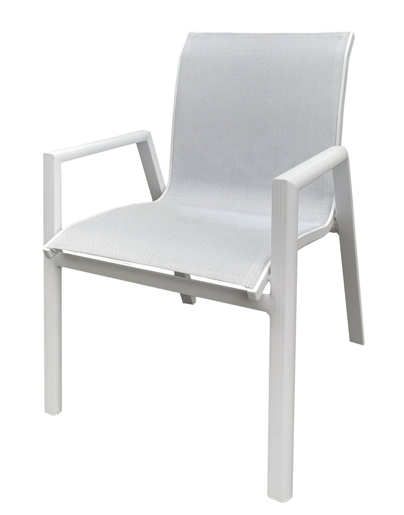 Sedia Poltrona elegante in alluminio bianco e Textilene da giardino esterno Alu White