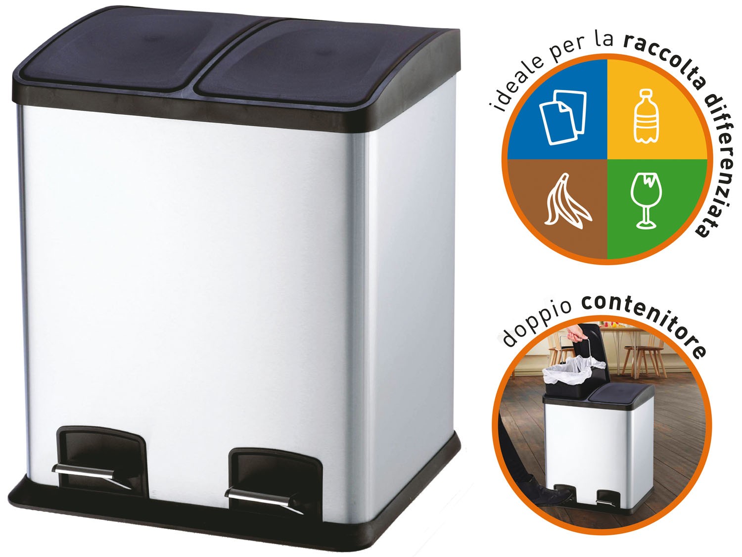 Pattumiera Brixo 24 Lt. Ecobin Duplex raccolta differenziata