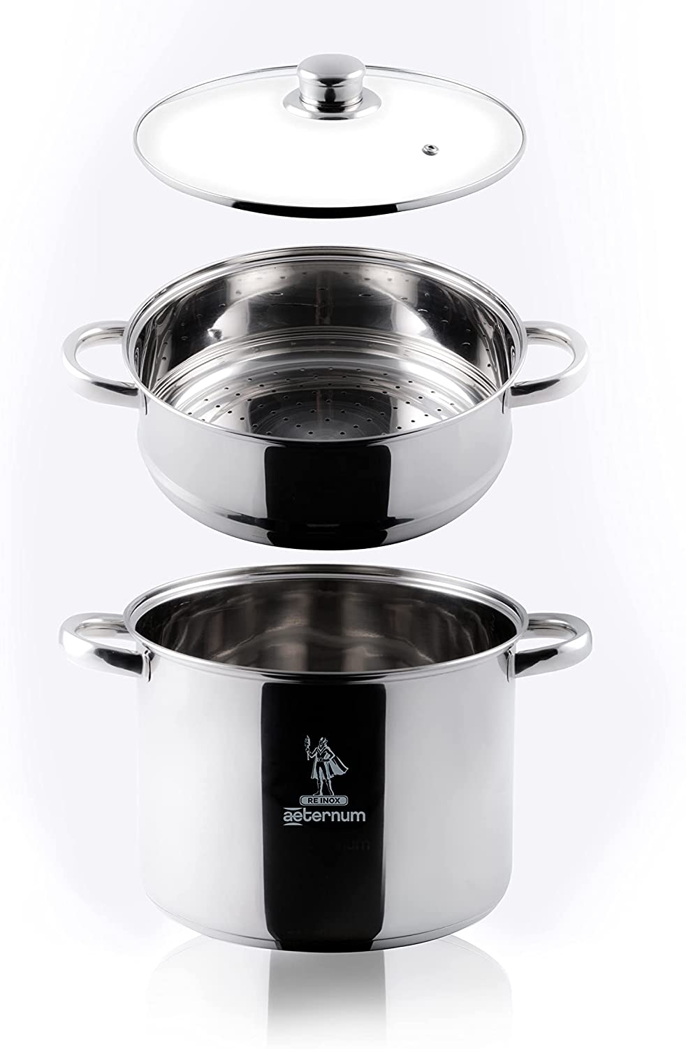Vaporiera pentola con cestello in acciaio e coperchio in vetro Aeternum