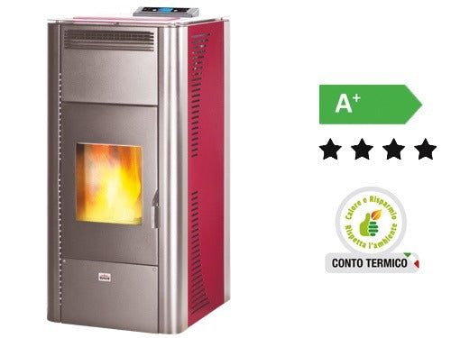 Termostufa a Pellet con struttura in acciaio 18,22 kW riscaldamento Queen Idro 20 Bordeaux