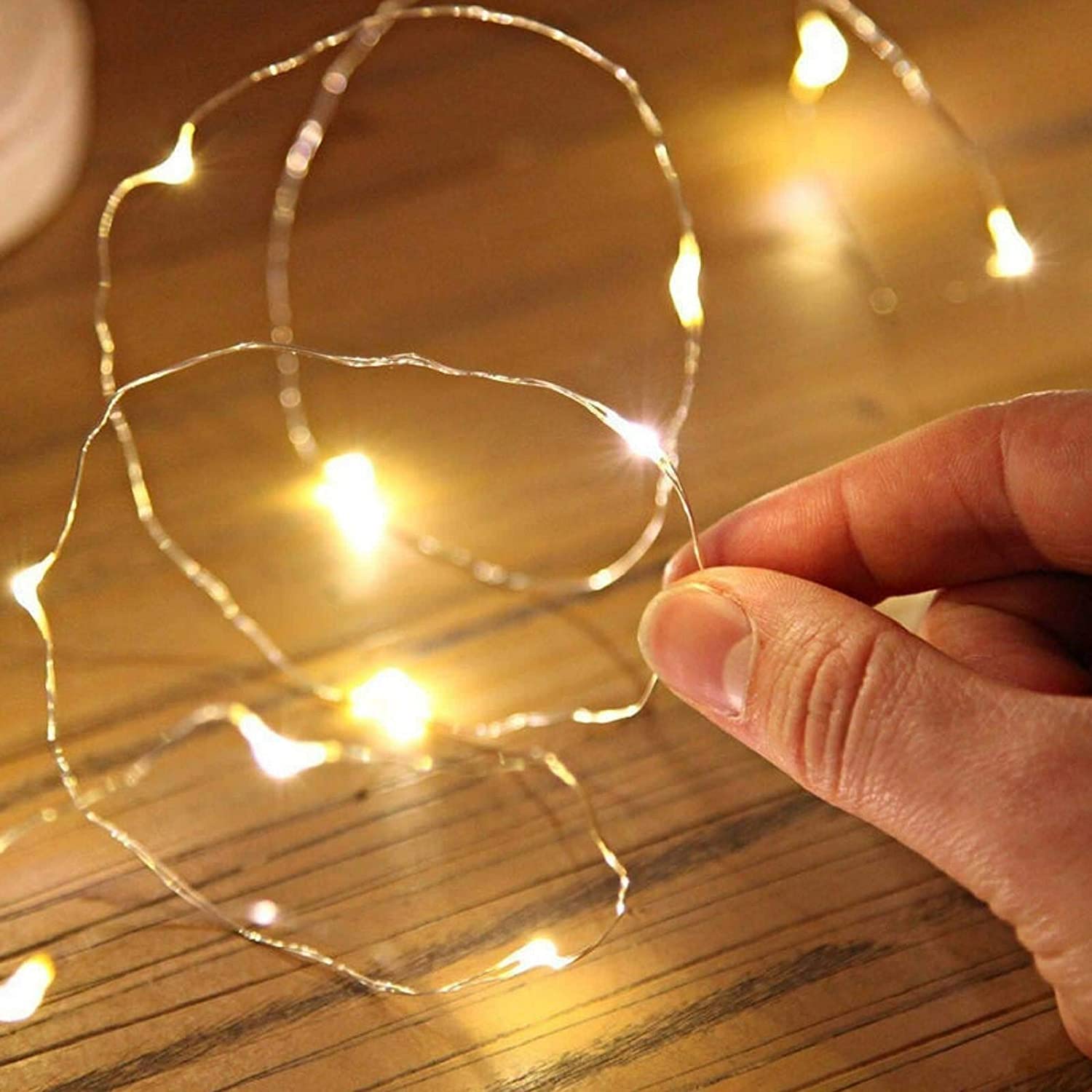 Catena di luci led filo di rame a batteria bianco caldo