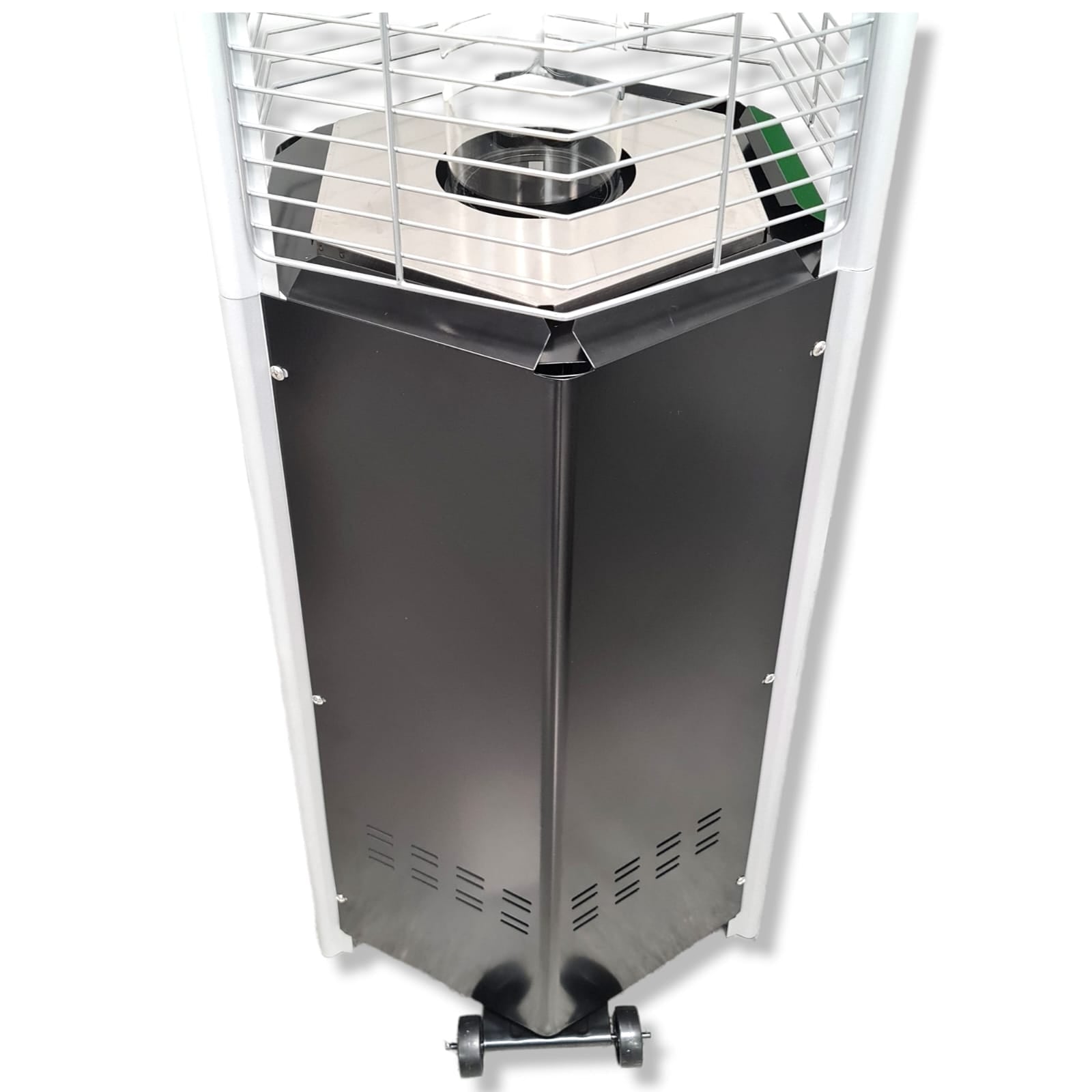 Termopatio stufa piramide esagonale a gas da esterno con ruote Totem Hexagonal Niklas