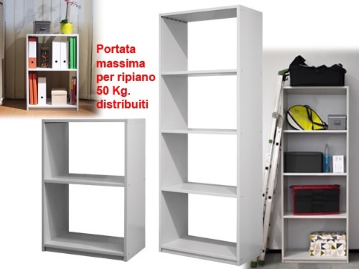 Scaffale libreria modulare con ripiani in PVC bianco da interno ed est