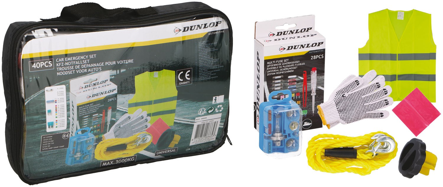Kit completo di Attrezzi d'Emergenza per Auto - Dunlop 06665