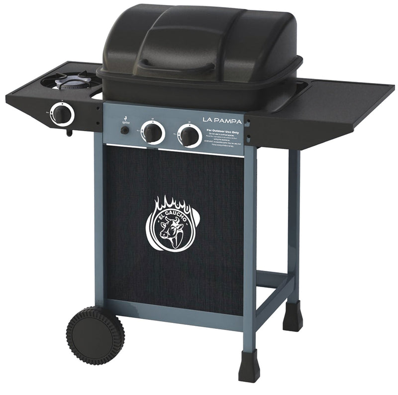 Barbecue a Gas 2 bruciatori + fornello laterale + pietra lavica e griglia in acciaio