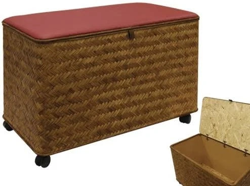 Baule cesta cassapanca porta legna in vimini e faggio interno colore castagno Jumbo