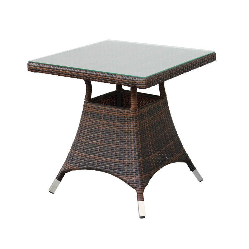 Tavolino quadrato da esterno con struttura in alluminio rivestito in wicker e piano in vetro temperato Cross