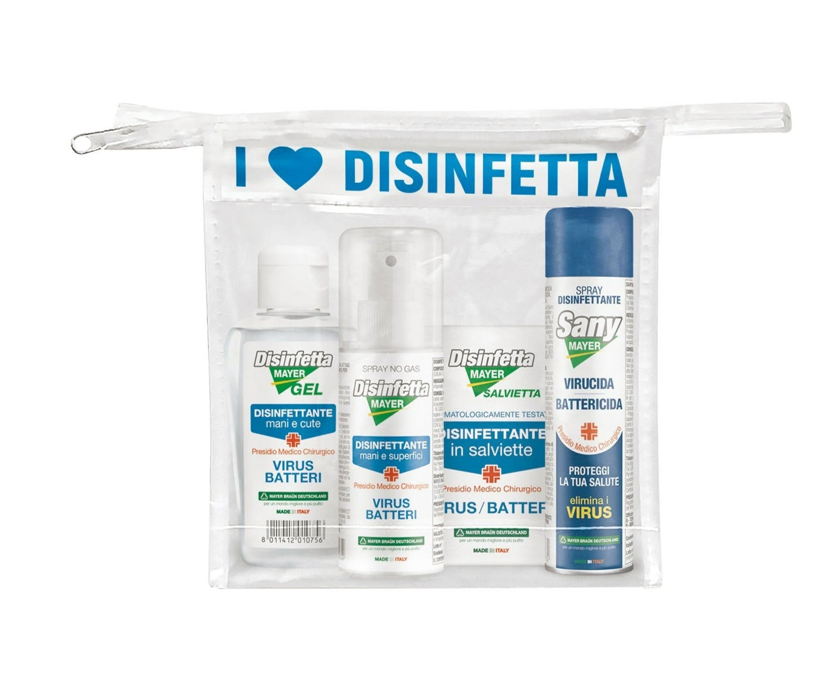 kit disinfettanti igienizzanti in pochette 4 pezzi Mayer