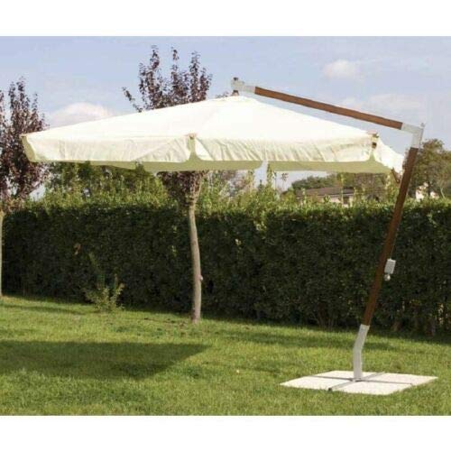 Ombrellone da giardino 3x3 mt con struttura in legno e telo in poliestere beige con mantovana