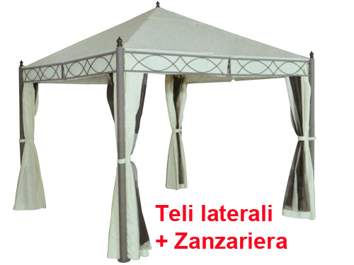 Gazebo in acciaio 3x3 mt teli laterali con zanzariere arredo giardino esterno SANTO DOMINGO