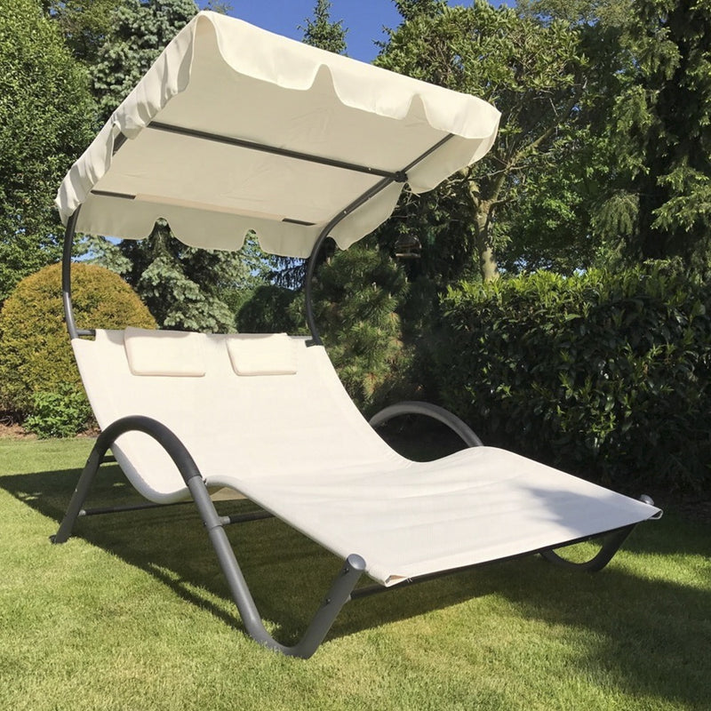 Lettino prendisole 2 posti con tettuccio parasole giardino piscina relax