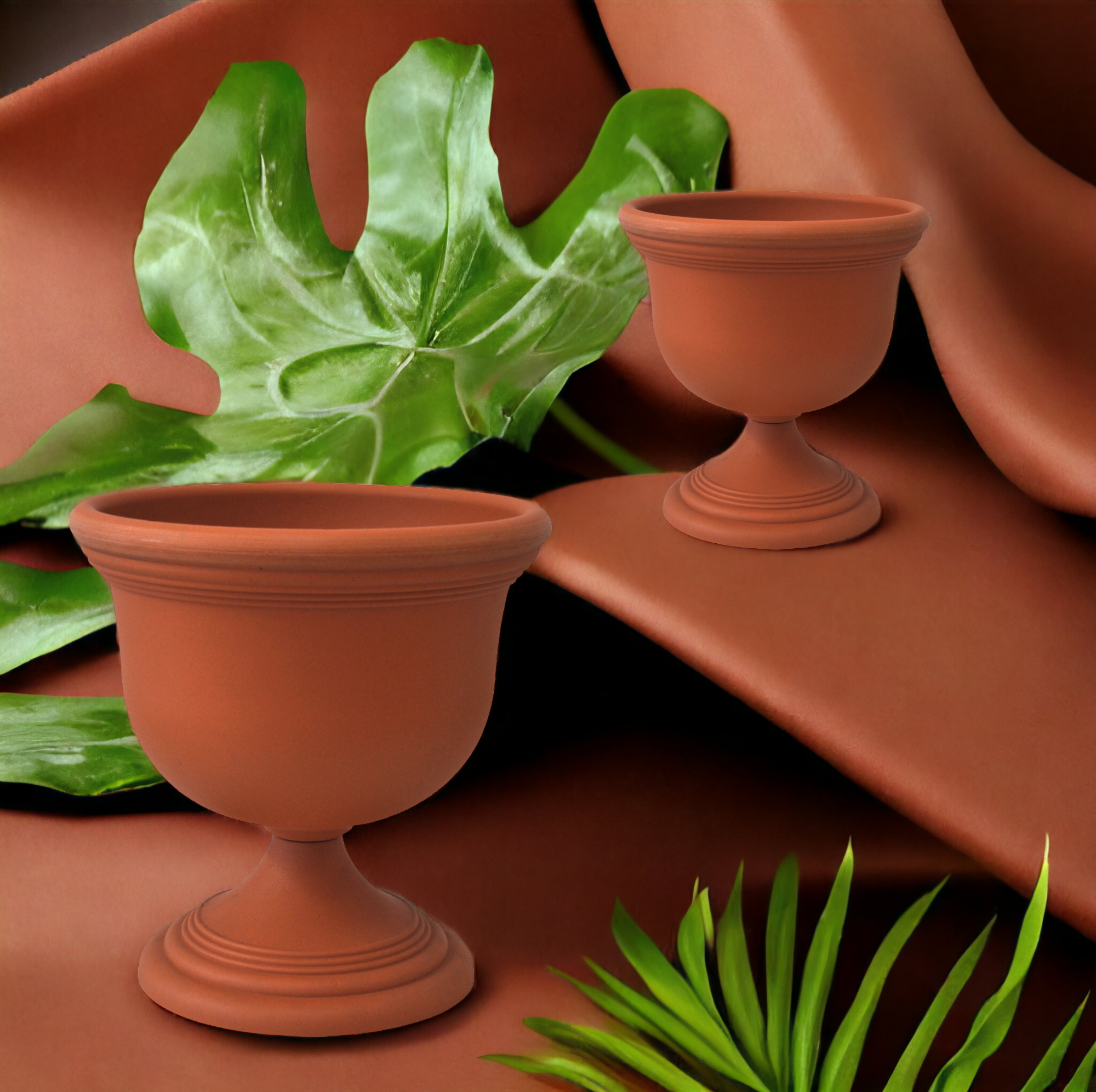 Vaso a calice in plastica color terracotta 40 cm