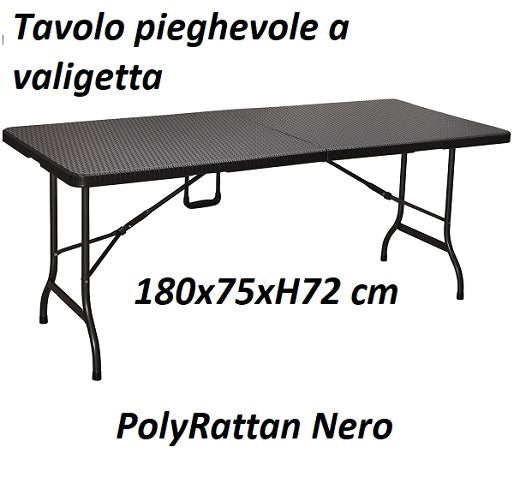 Tavolo pieghevole rettangolare 180x75xH72 cm Camping Polyrattan Levante