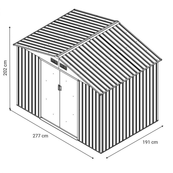 Casetta box deposito porta attrezzi in lamiera cm 277x191 verde con 2 po