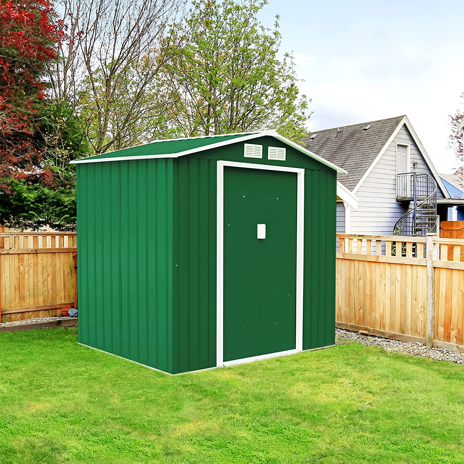 Casetta box deposito porta attrezzi in lamiera cm 213x127 verde con 2 po