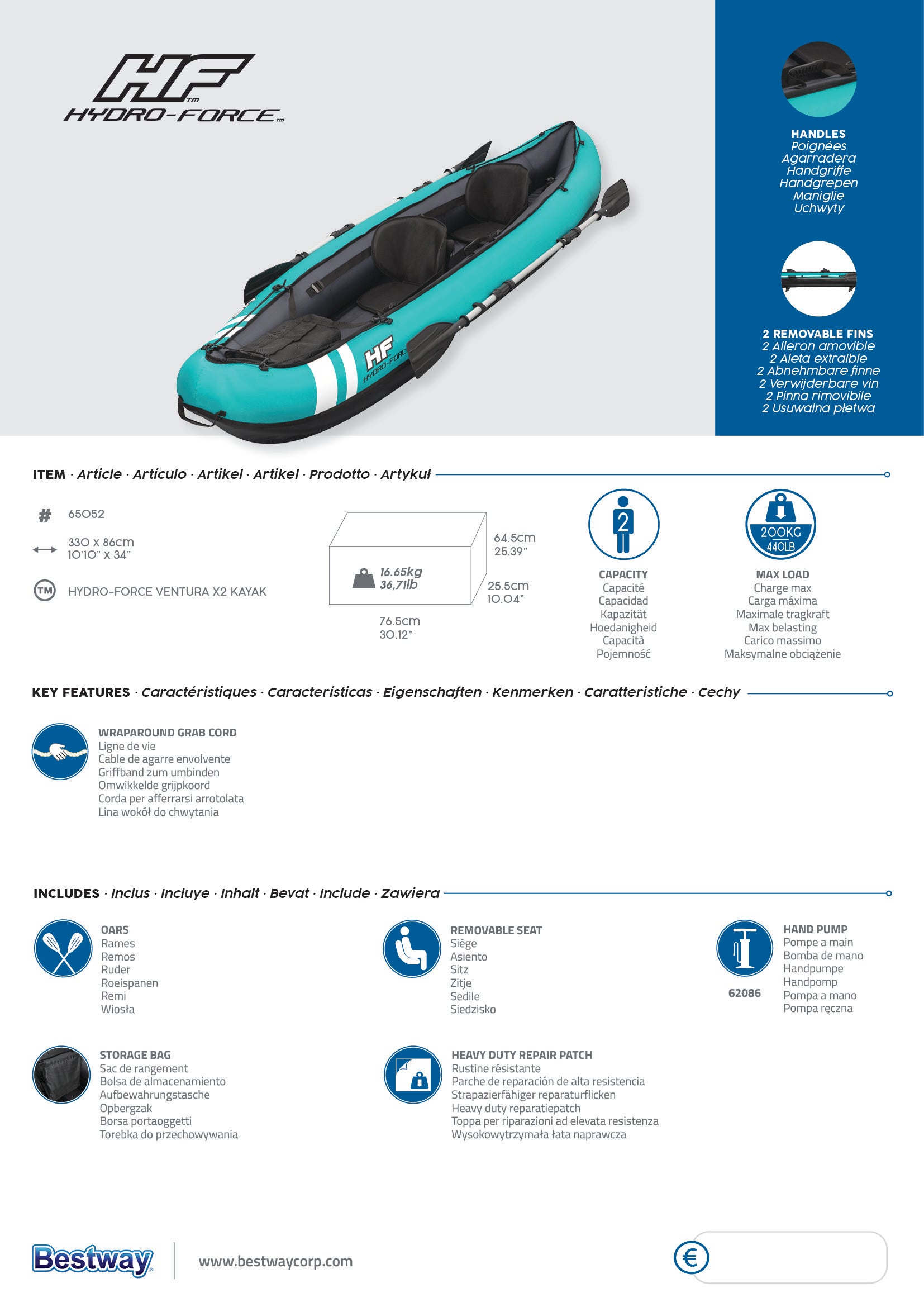 Kayak Gonfiabile 2 posti con pagaia e pompa Ventura BestWay 65052