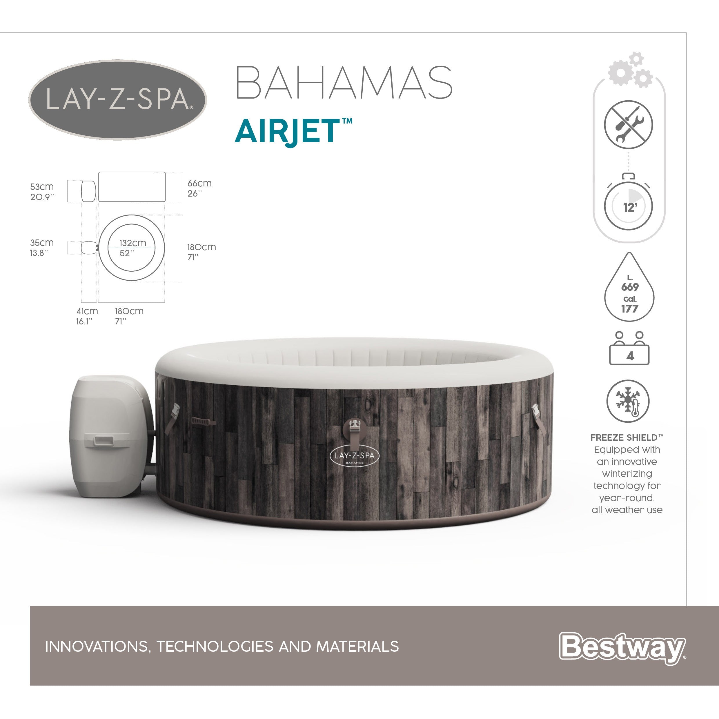 Piscina SPA Idromassaggio Lay-Z-Spa Bahamas AirJet Bestway 60005