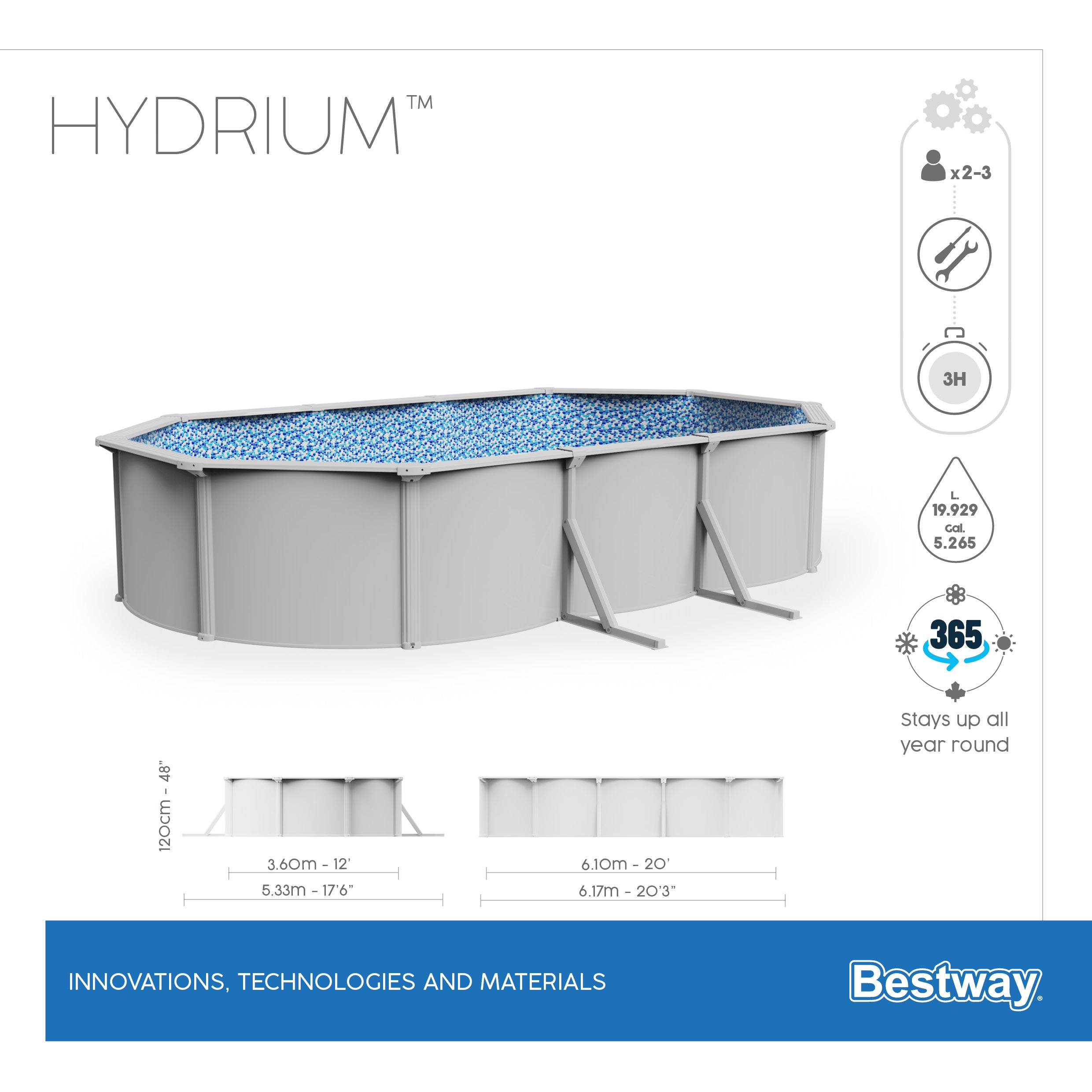 Piscina fuori terra ovale Hydrium 610x360x120 cm Bestway 56369