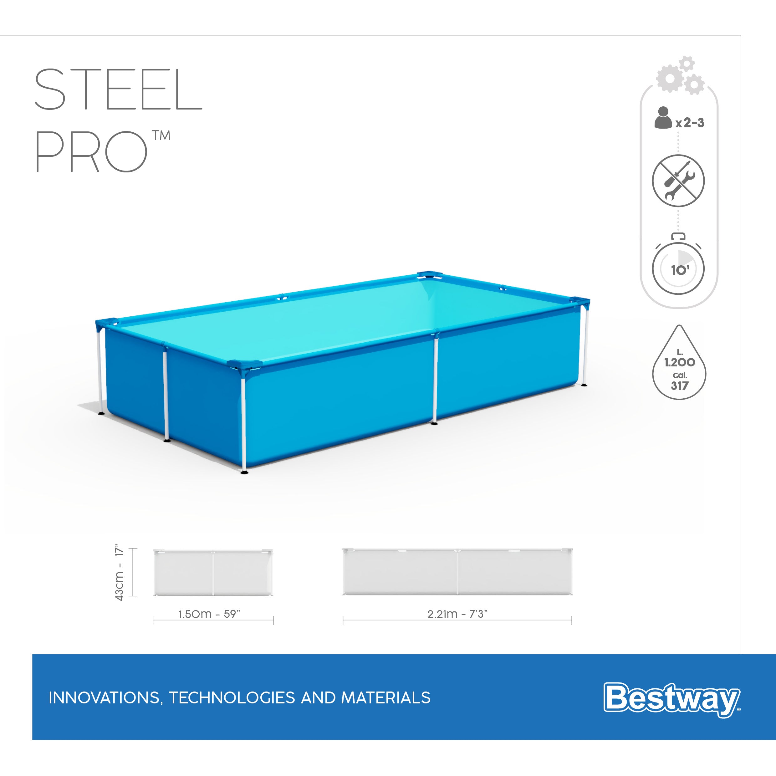Piscina Steel Pro Frame Rettangolare Cm 221X150X43 Bestway 56401
