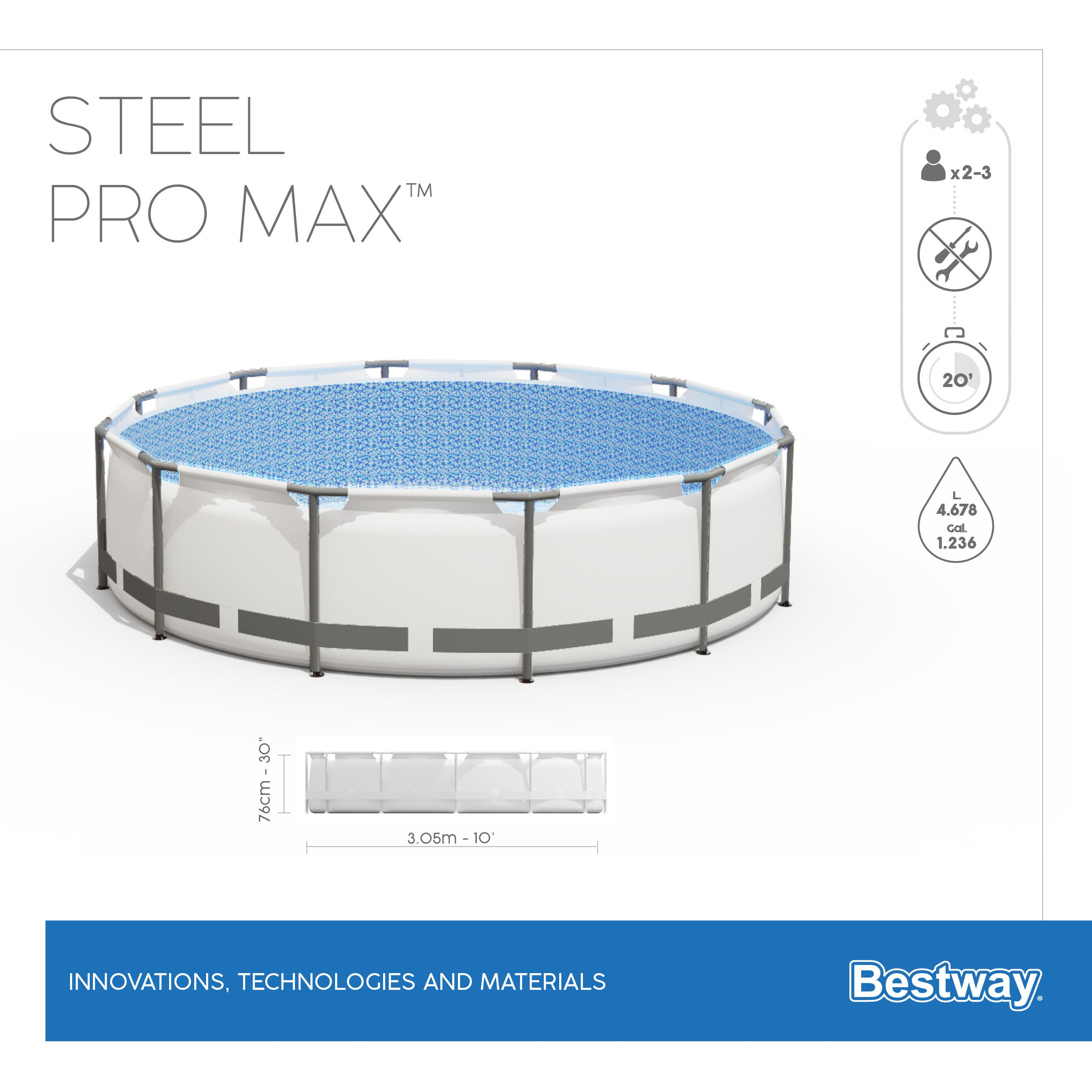 Piscina con struttura rotonda Steel Pro MAX 305x76 cm Bestway 56406