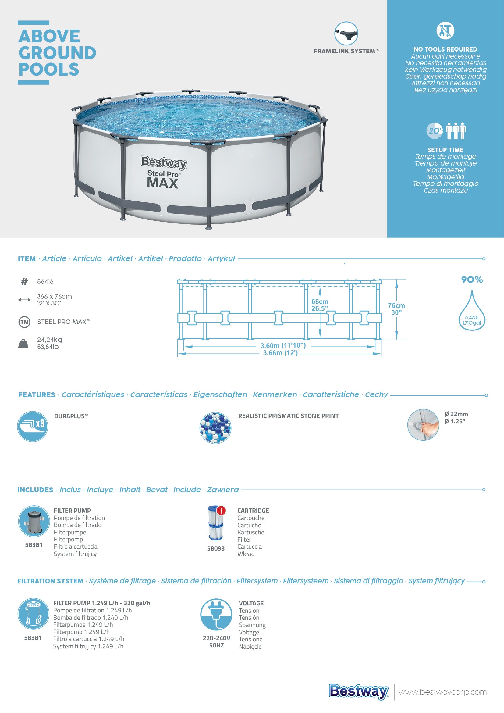 Piscina con struttura rotonda Steel Pro MAX 366x76 cm Bestway 56416