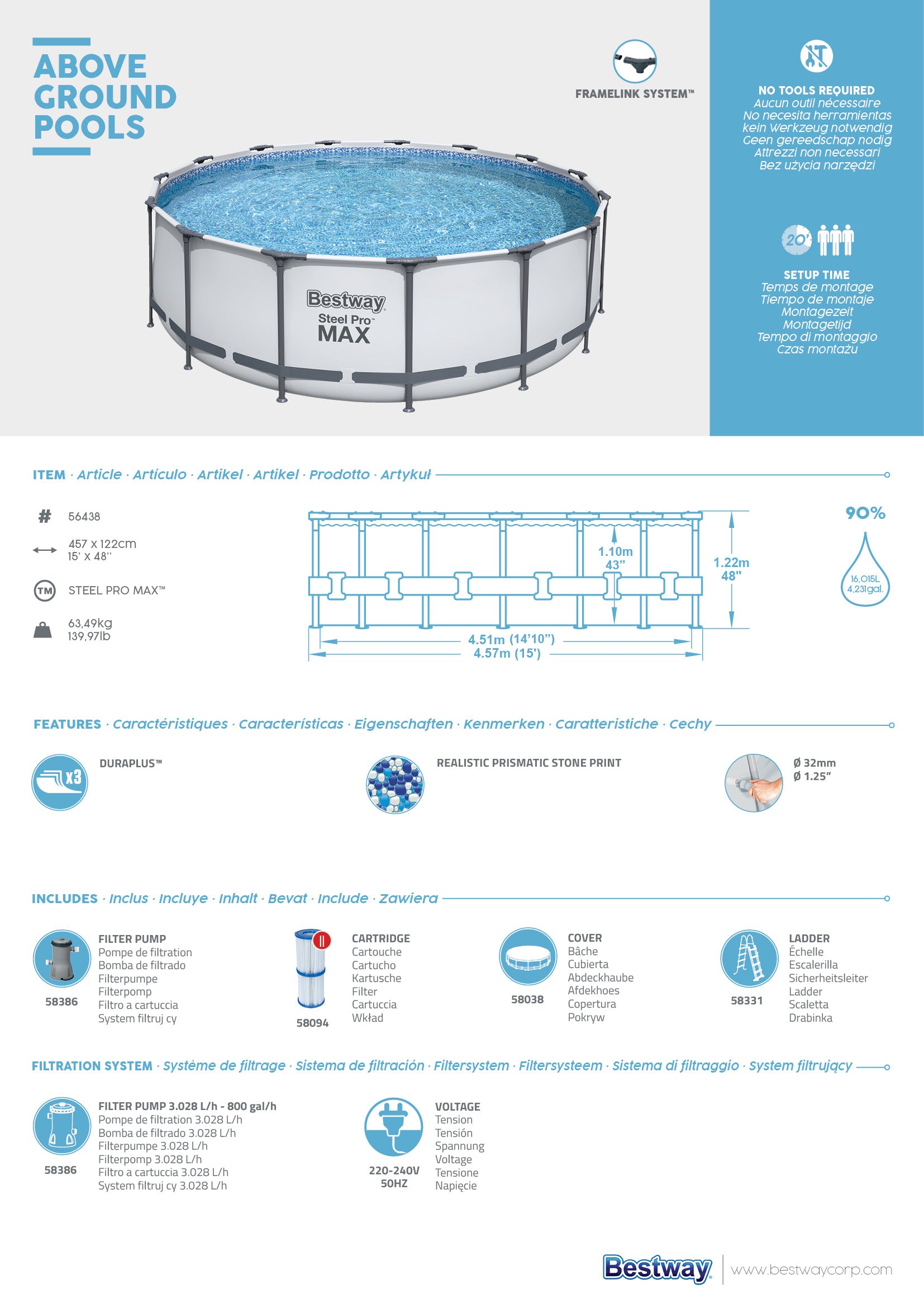 Piscina tonda con struttura Steel Pro Max 457X122 cm Bestway 56438