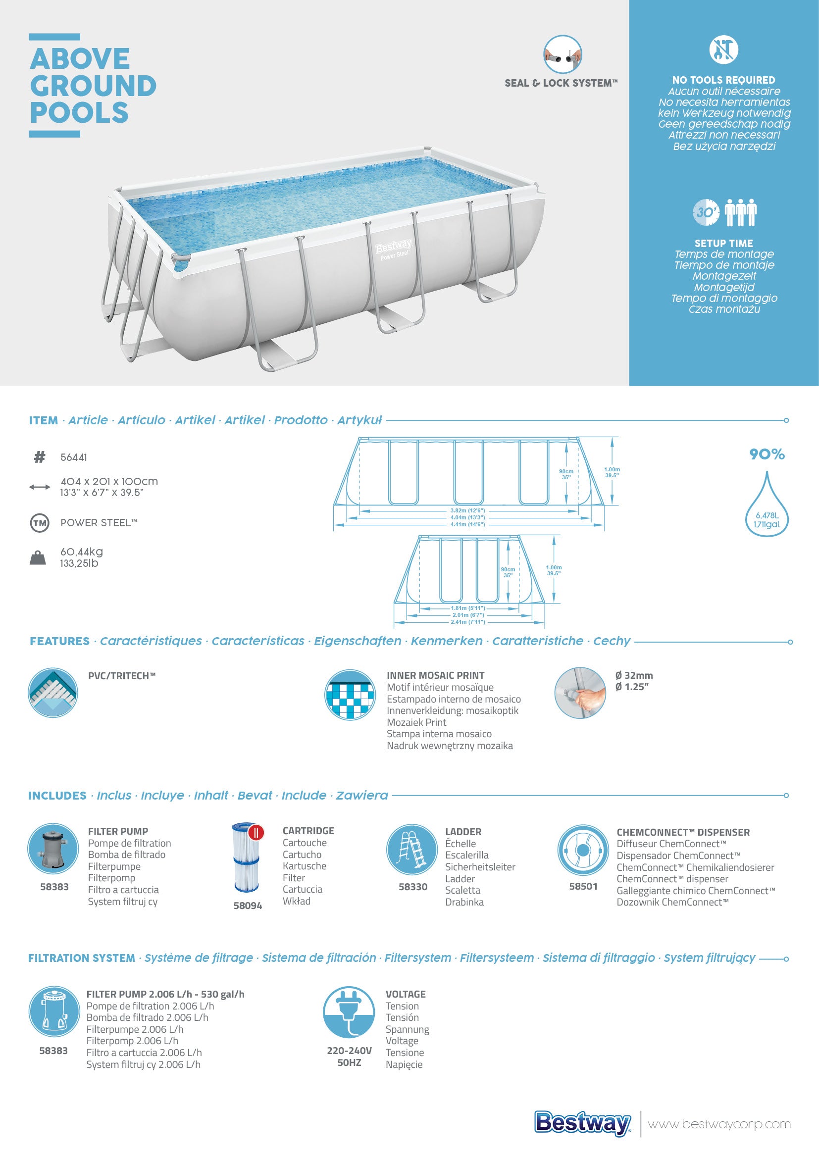 Piscina rettangolare Power Steel Frame  Rettangolare 400x200x100 cm Bestway 56441