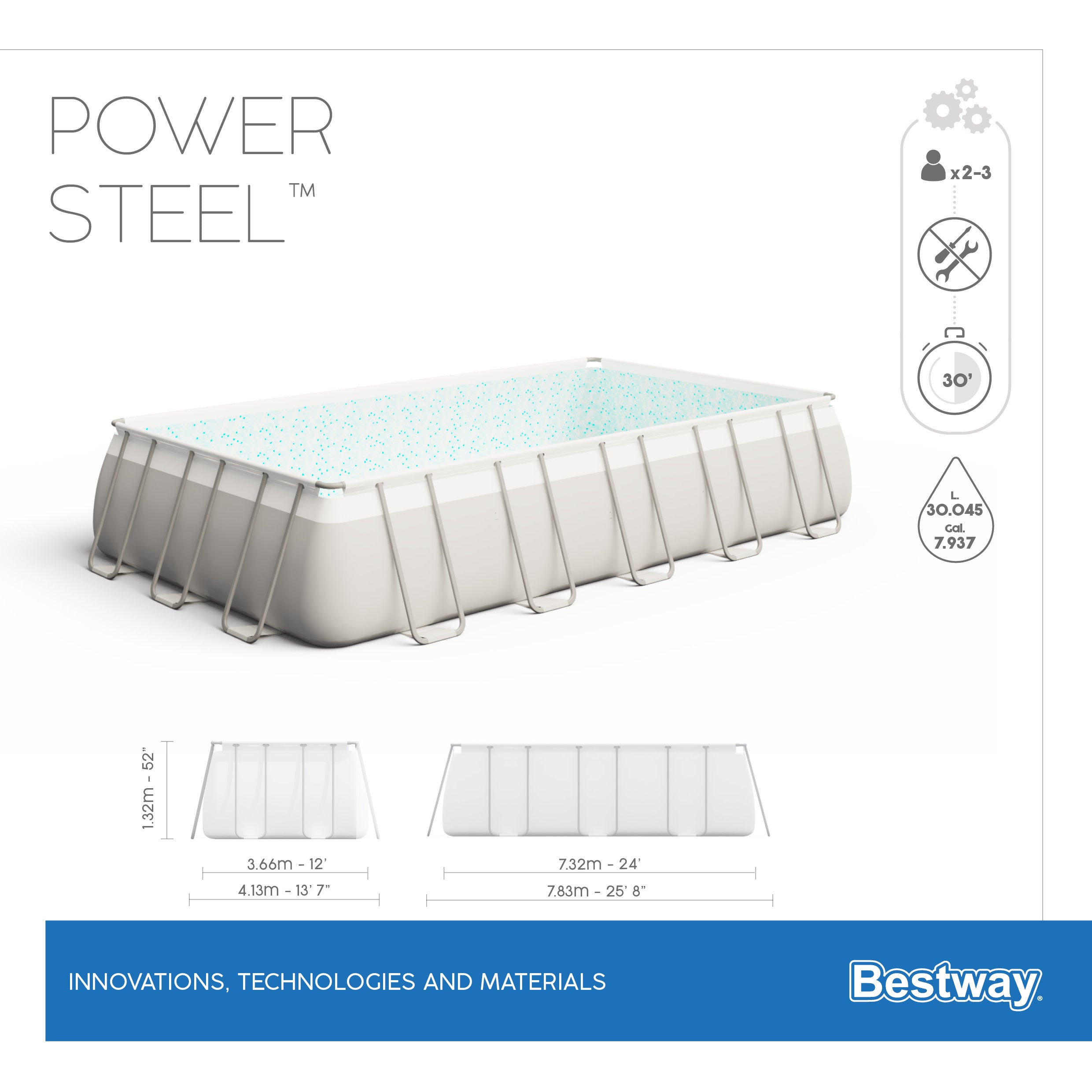 Piscina Power Steel Rettangolare cm 488X244X122 Bestway 56670