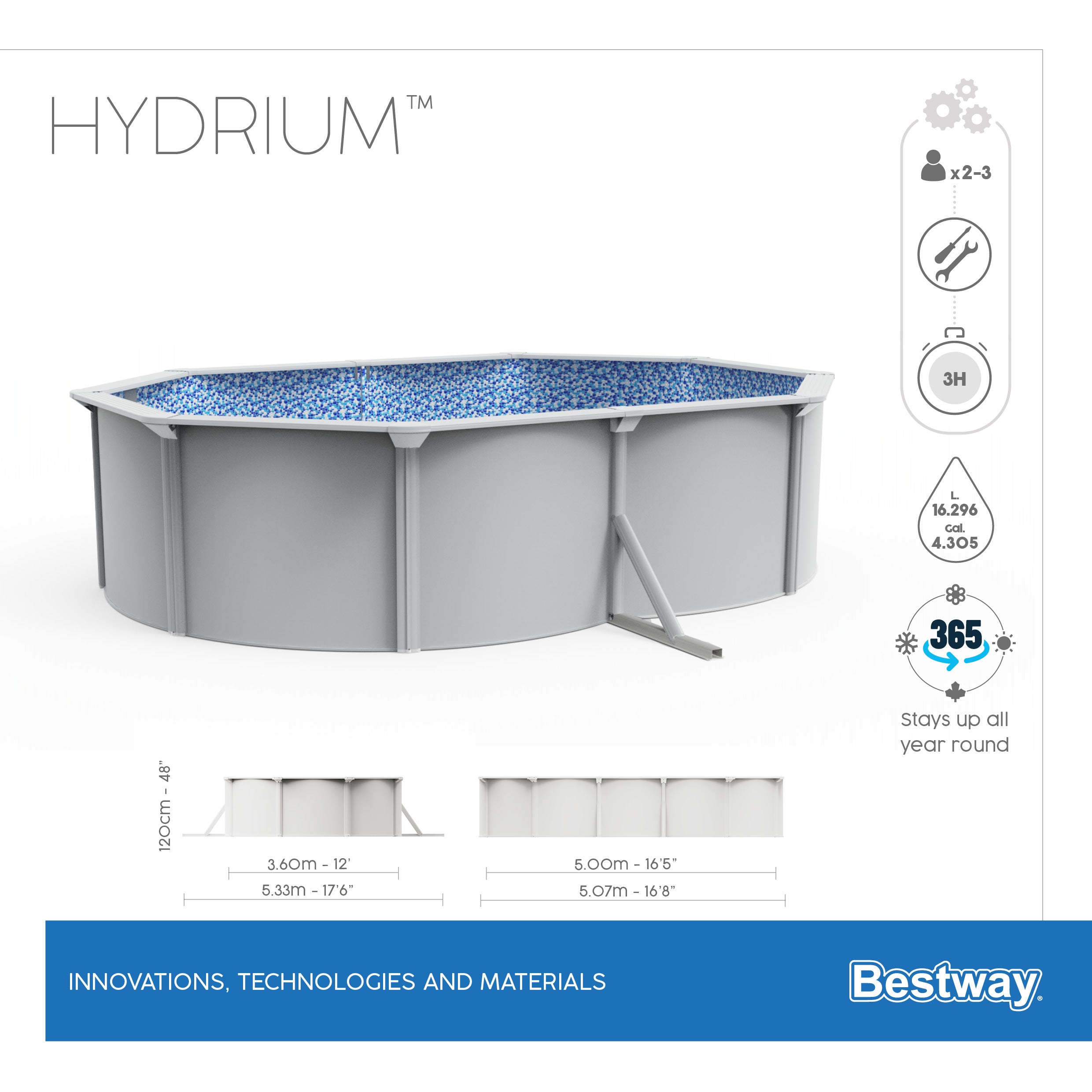 Piscina in acciaio fuori terra ovale Hydrium 500x360x120 cm Bestway 5658