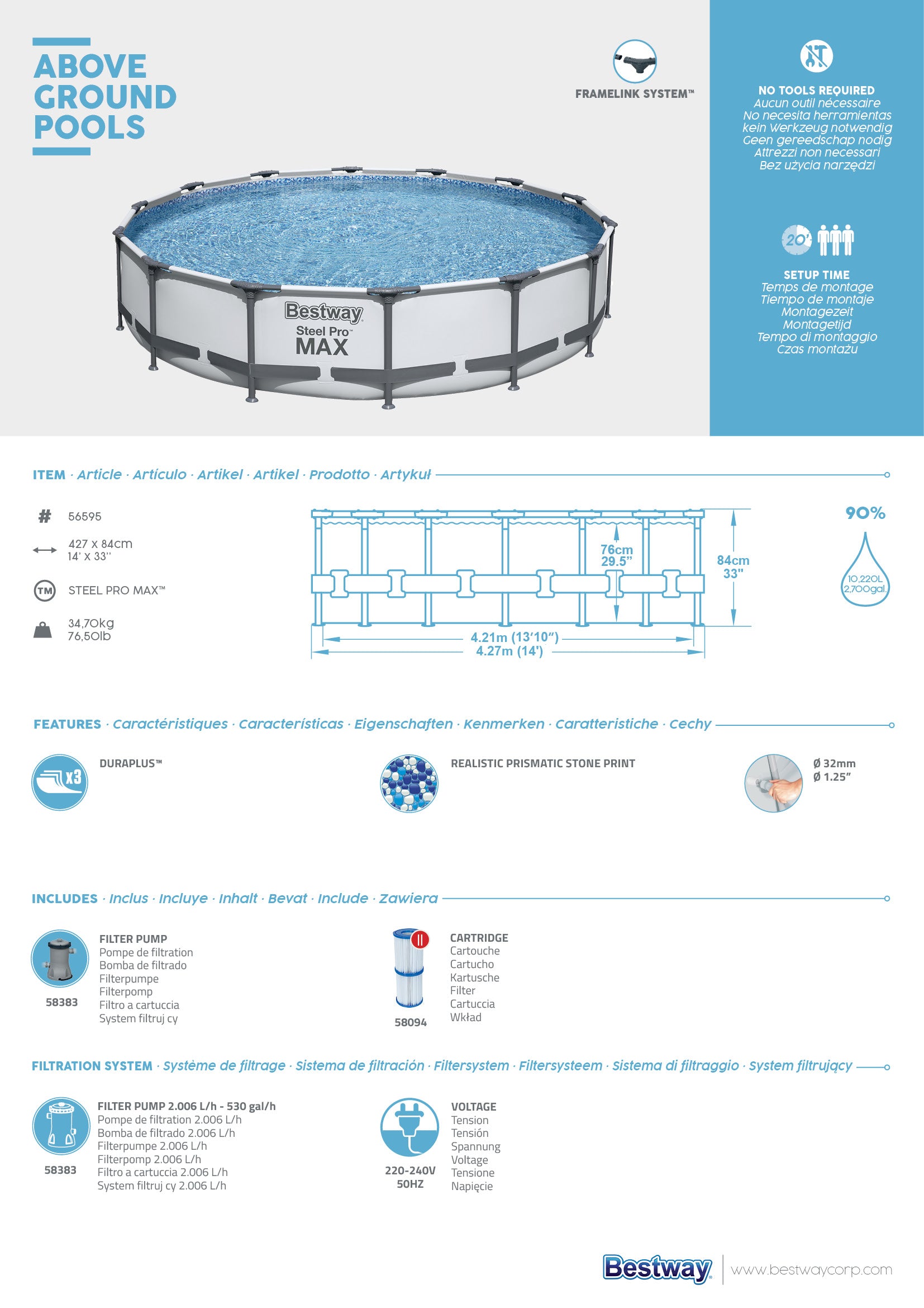 Piscina Tonda con struttura Steel Pro MAX 427x84 cm Bestway 56595