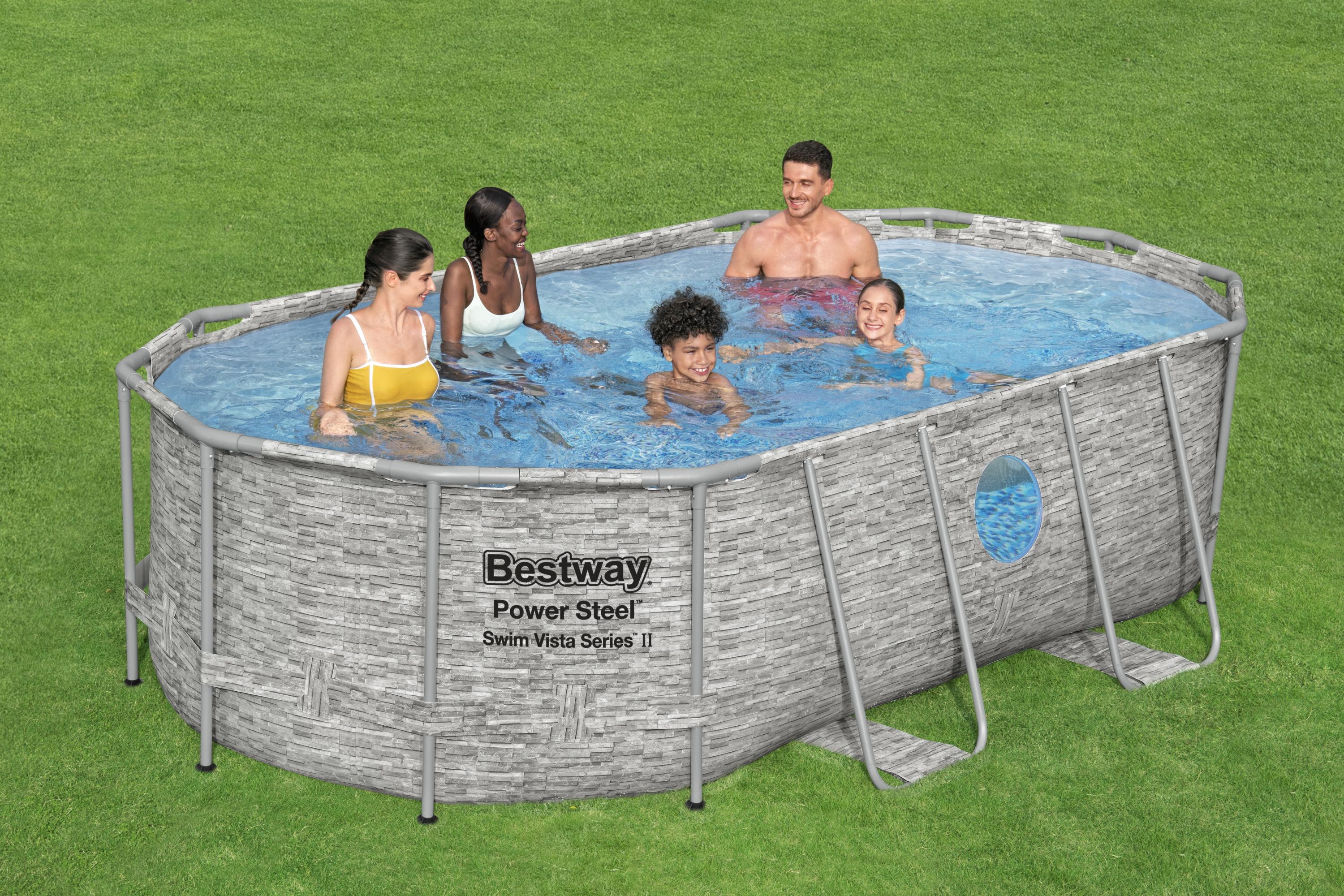 Piscina Power Steel Swim Vista Series II Ovale effetto marmo con Oblò Bestway 56714