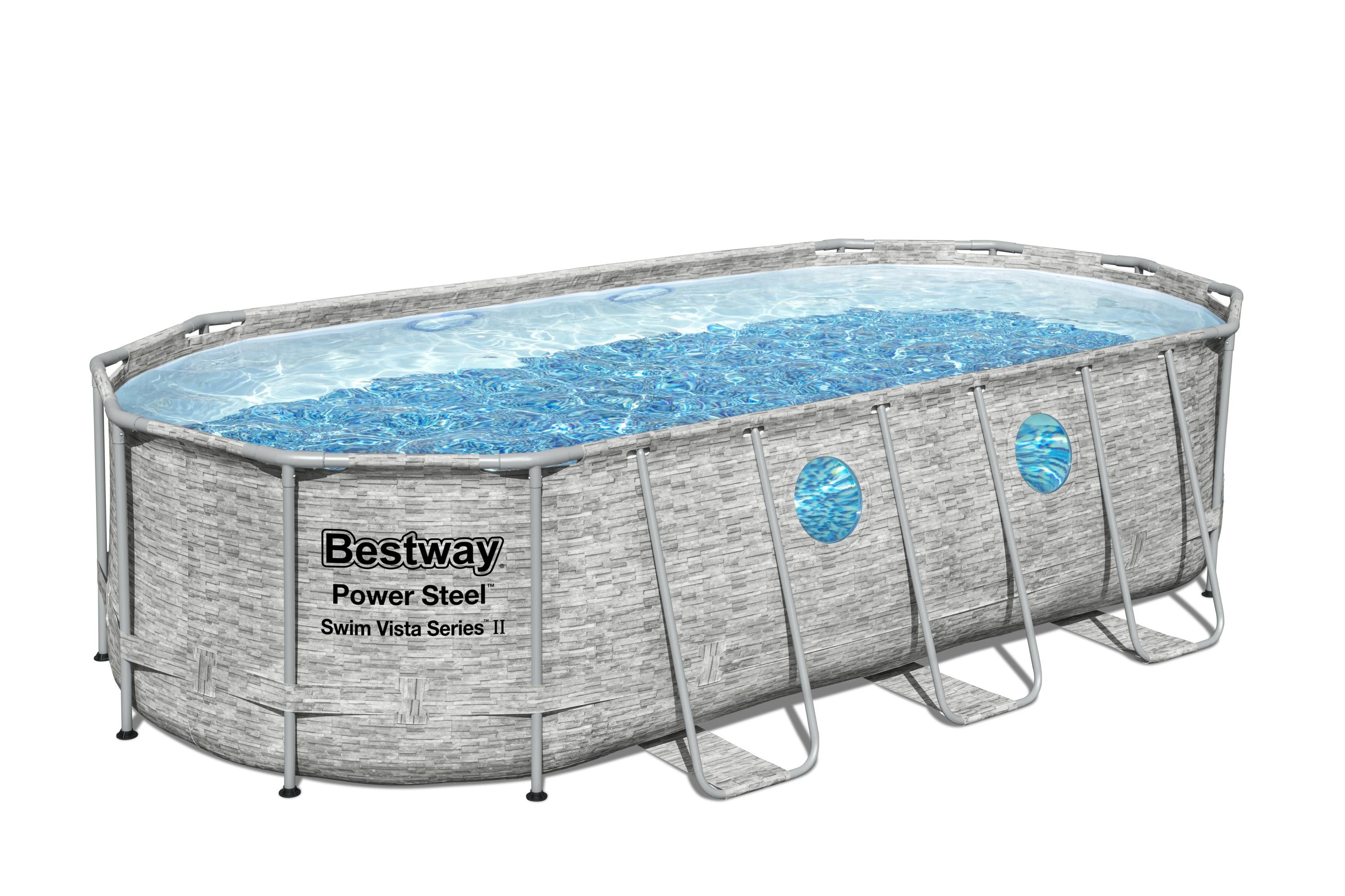 Piscina Ovale rattan con Oblò Power Steel Swim Vista 549x274x122 cm Bestway 56716
