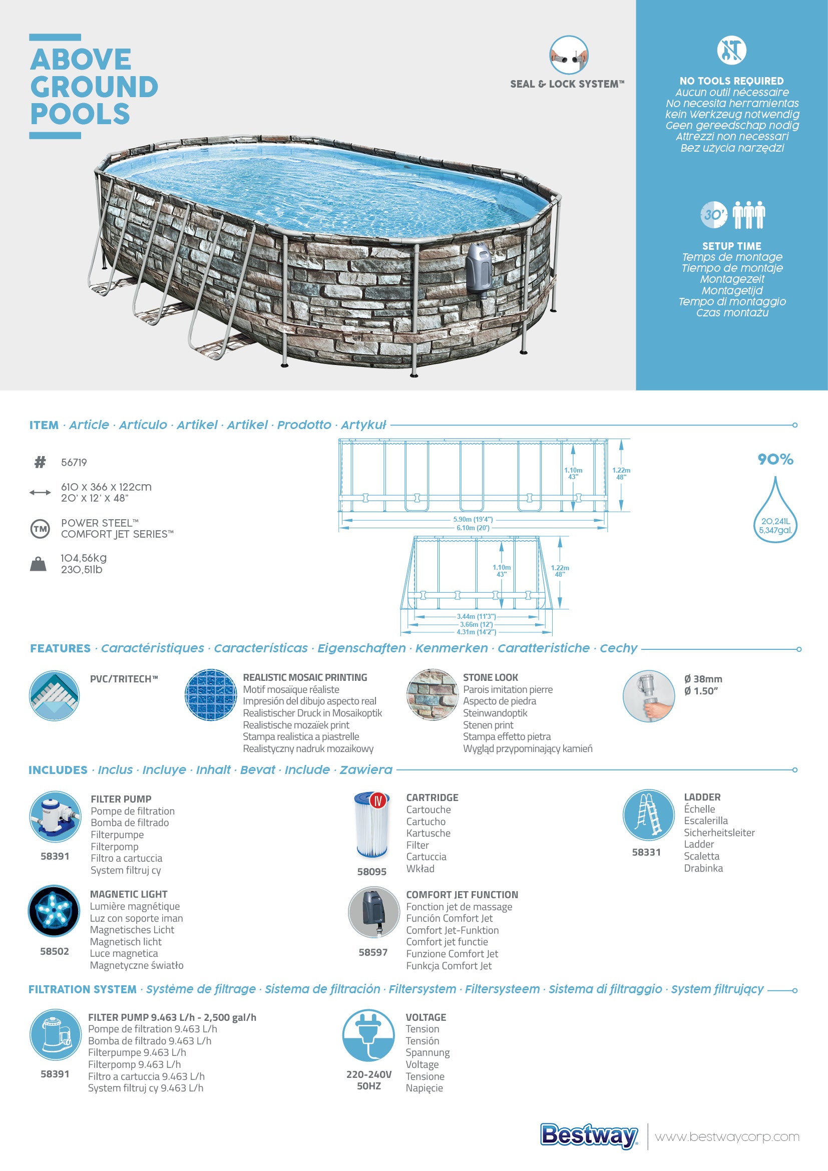 Piscina ovale Power Steel Comfort idromassaggio Jet 610X366X122 Bestway