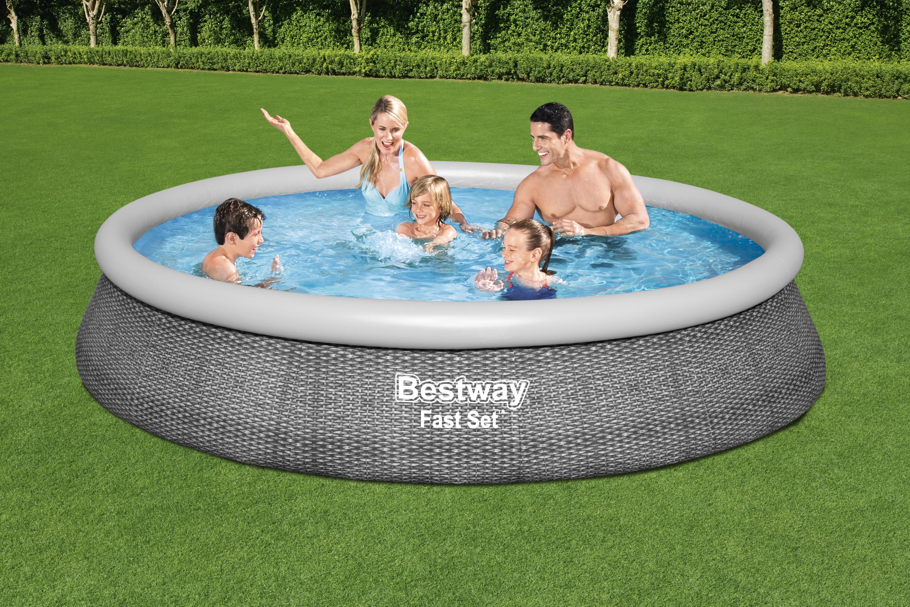 Piscina con Anello Tonda Autoportante 396x84 cm Rattan Grigio fast set Bestway 57376