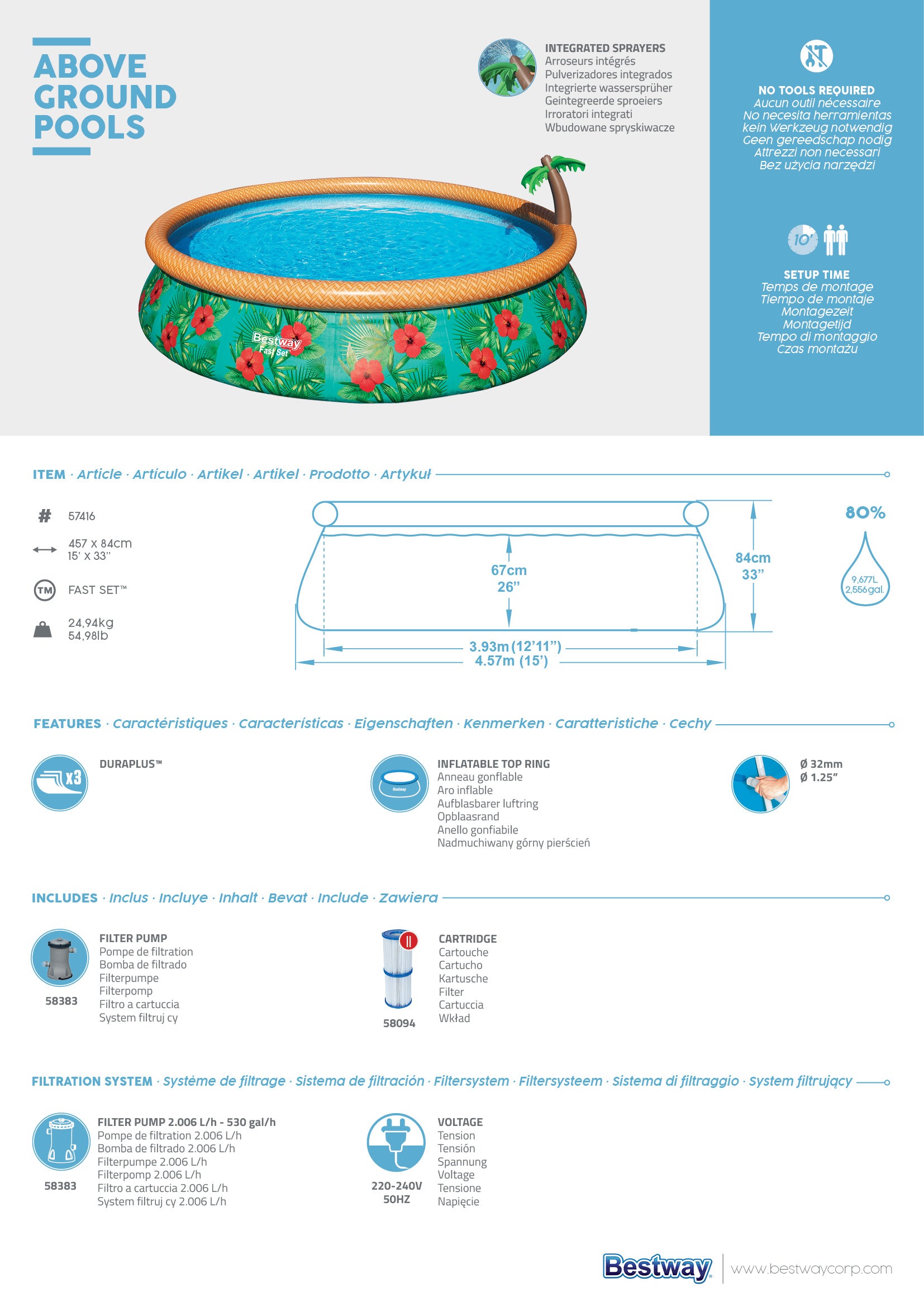 Piscina con Anello Autoportante 457x84 cm Paradise Palms fast set Bestwa