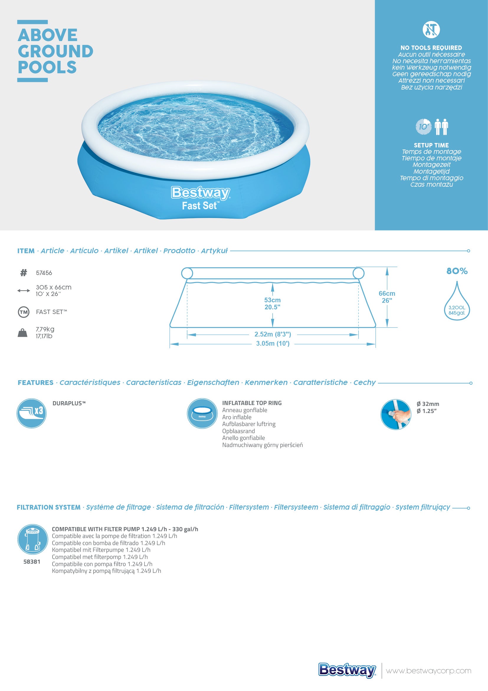Piscina autoportante con anello tonda 305x66 cm Bestway 57456