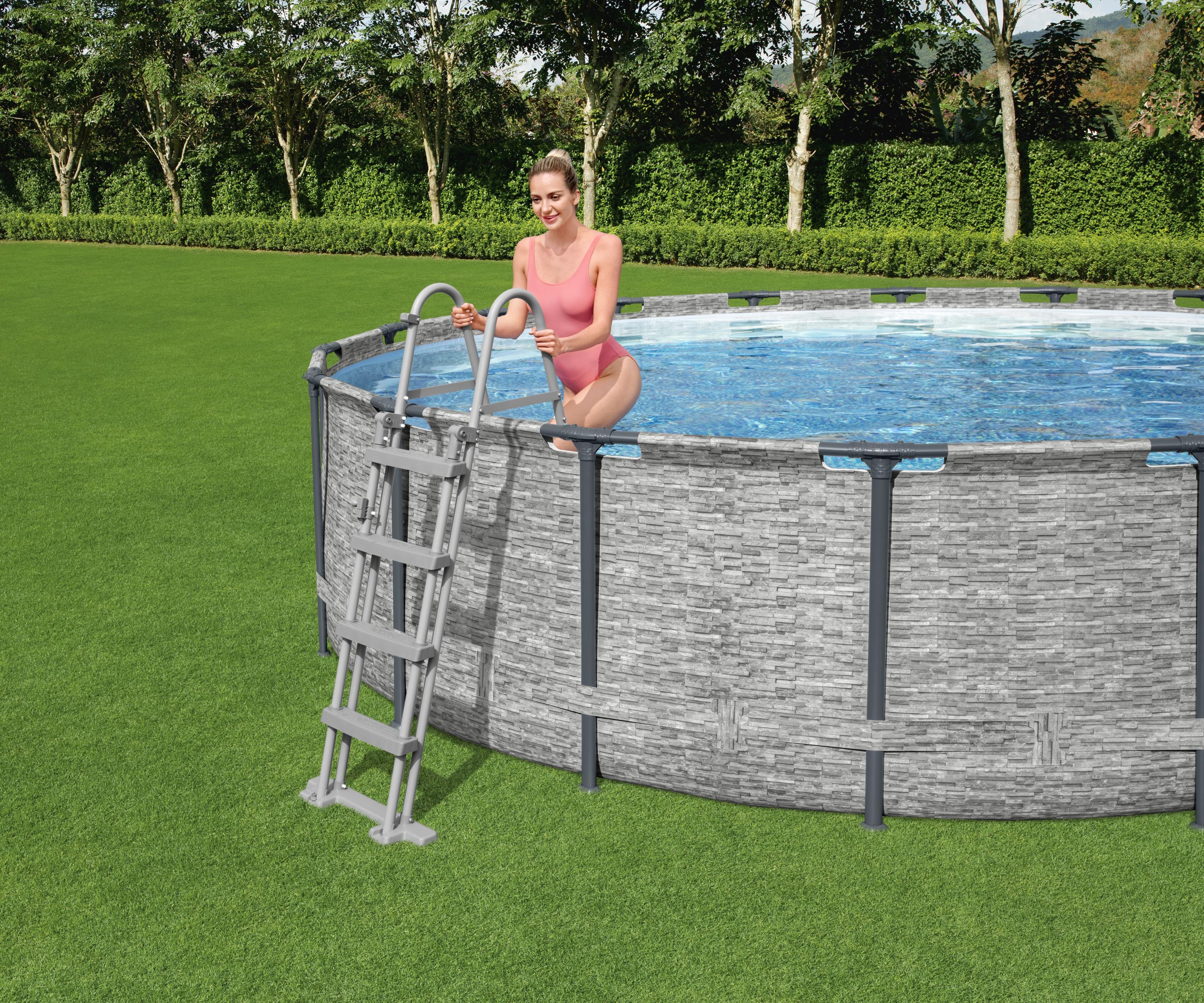 Piscina con struttura rotonda Steel Pro MAX effetto pietra 549x122 cm Be