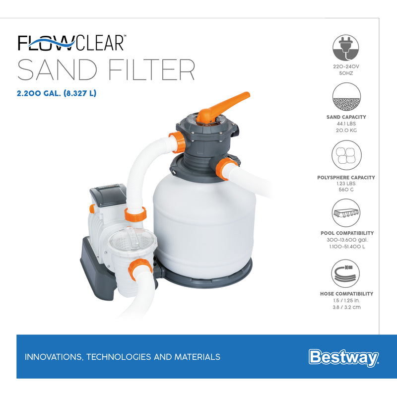 Pompa Filtro a Sabbia depuratore monoblocco per piscine 8327 lt per ora Bestway 58499