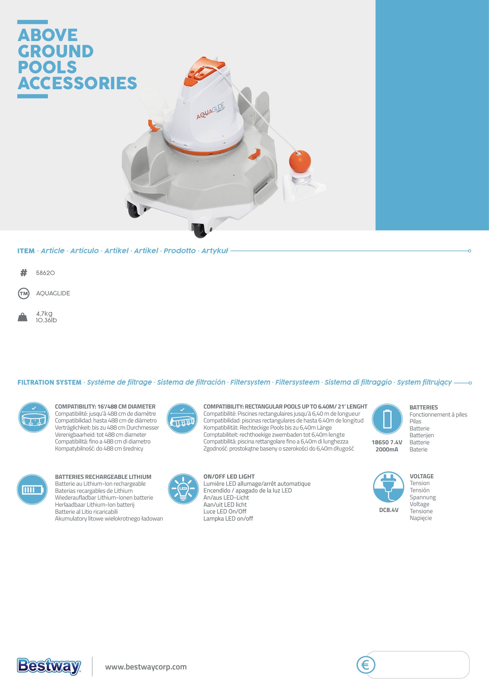 Robot automatico per la pulizia fondo piscina AquaGlide Bestway 58620