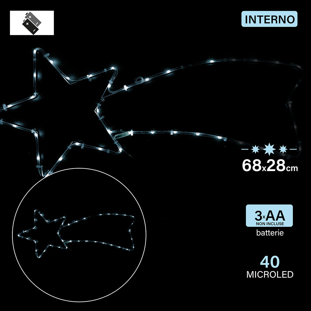 Decorazione insegna luminosa Stella Cometa 40 microled a batteria uso interno 68x28 cm